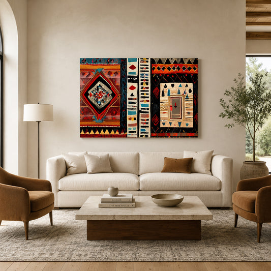 Bold Ethnic Tribal Pattern Geometric Canvas Art