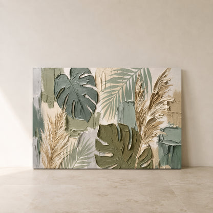 Modern Sage Botanical Wall Art with Monstera Leaves