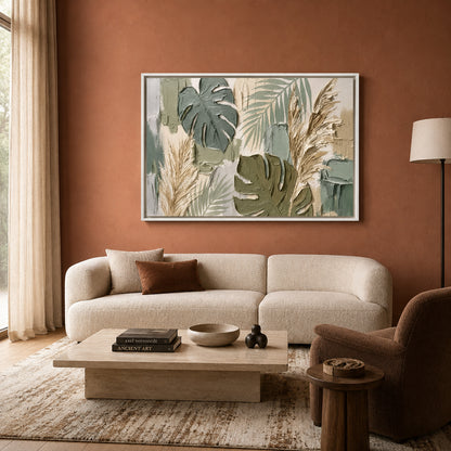 Modern Sage Botanical Wall Art with Monstera Leaves