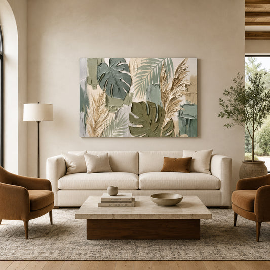 Modern Sage Botanical Wall Art with Monstera Leaves