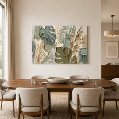 Modern Sage Botanical Wall Art with Monstera Leaves