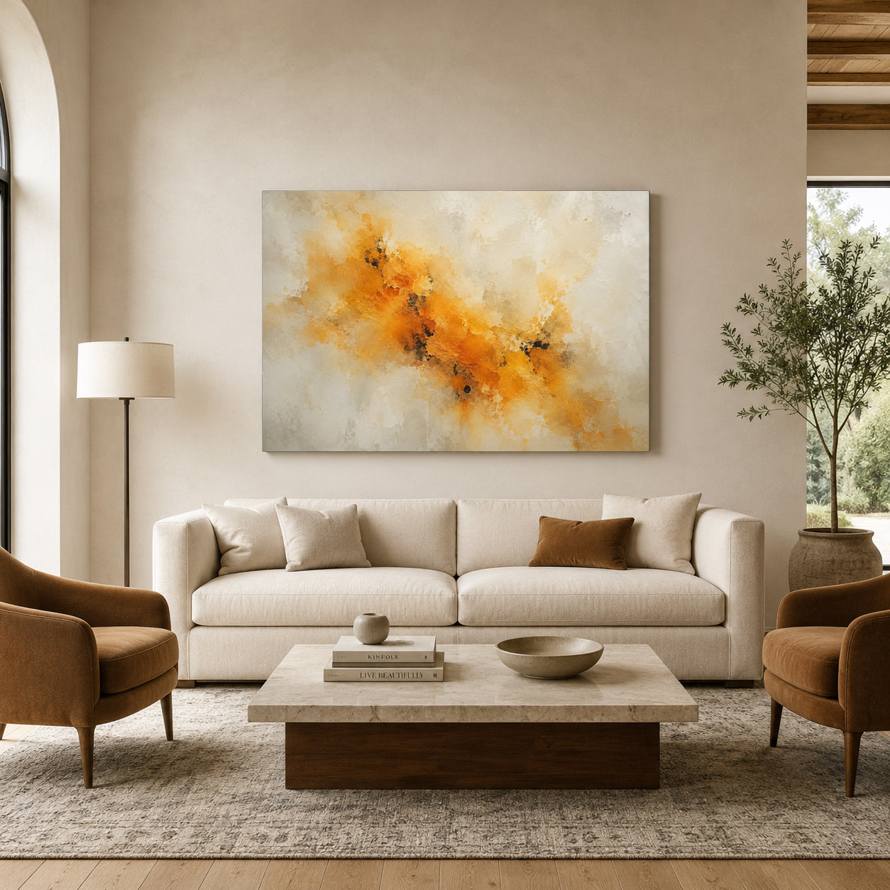 Amber Drift Contemporary Textured Abstract Canvas Art