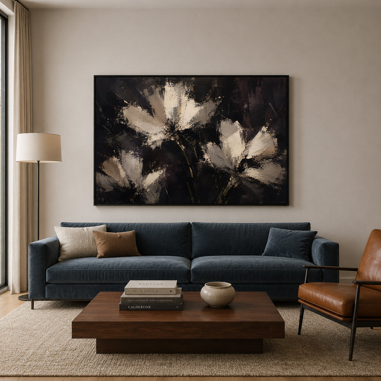 Midnight Bloom Textured Floral Abstract Canvas Art