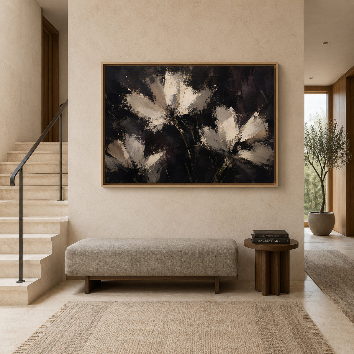 Midnight Bloom Textured Floral Abstract Canvas Art