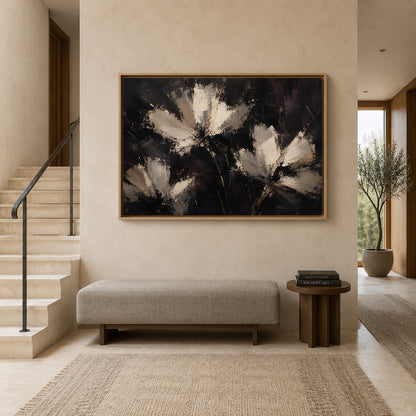 Midnight Bloom Textured Floral Abstract Canvas Art