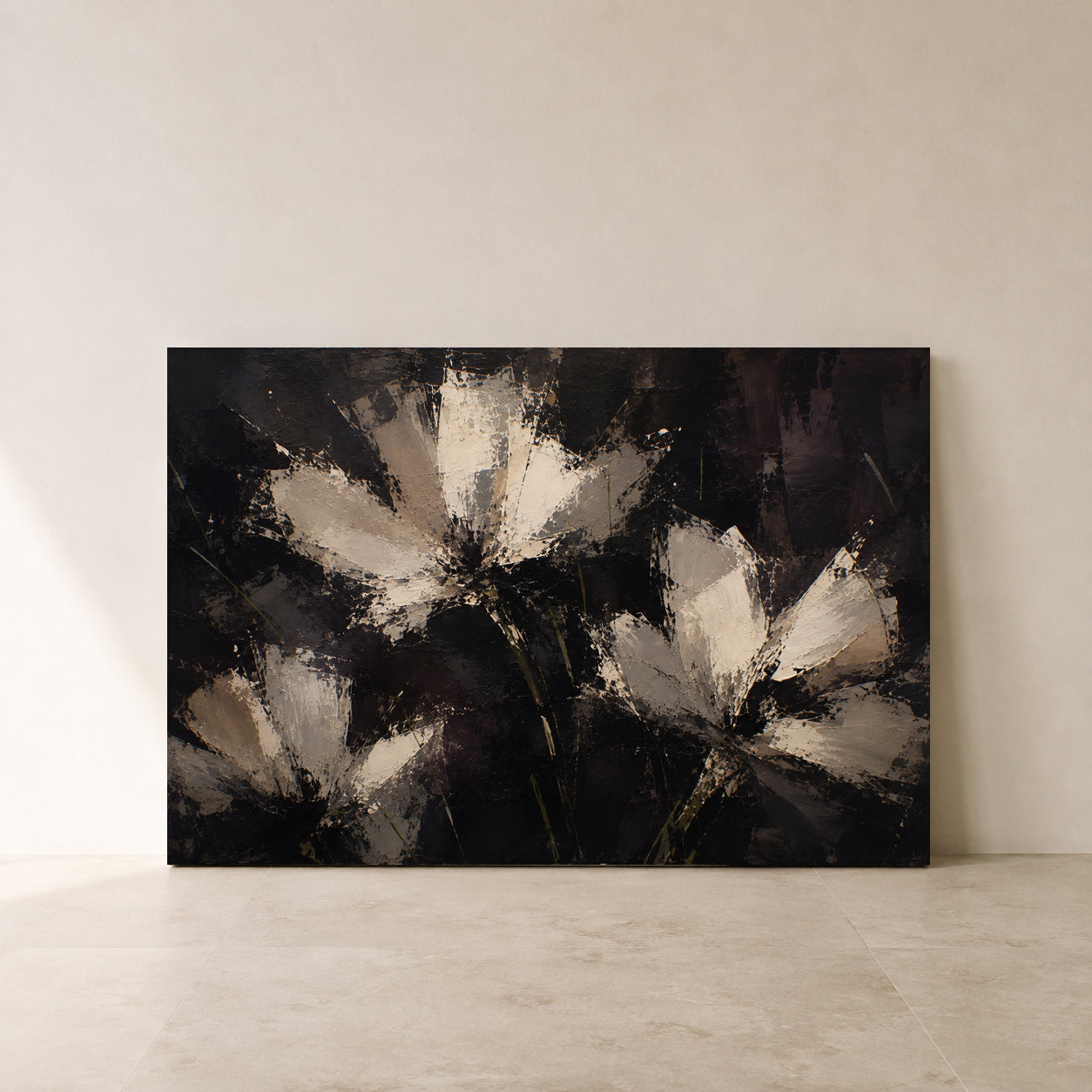 Midnight Bloom Textured Floral Abstract Canvas Art