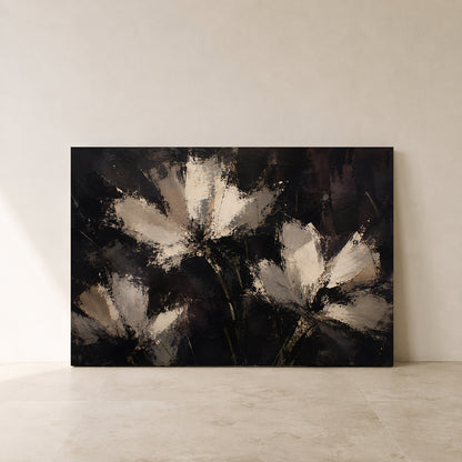 Midnight Bloom Textured Floral Abstract Canvas Art