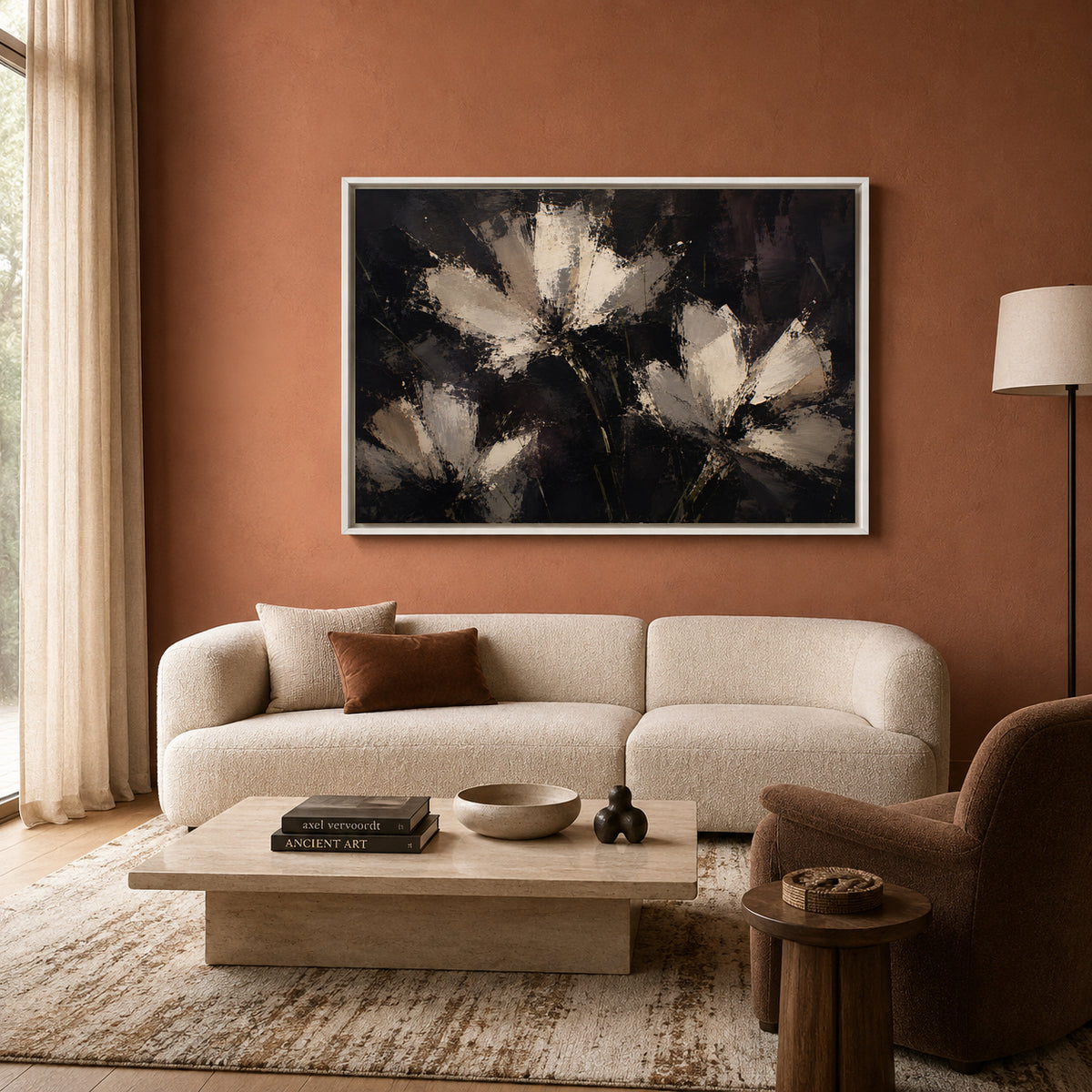 Midnight Bloom Textured Floral Abstract Canvas Art