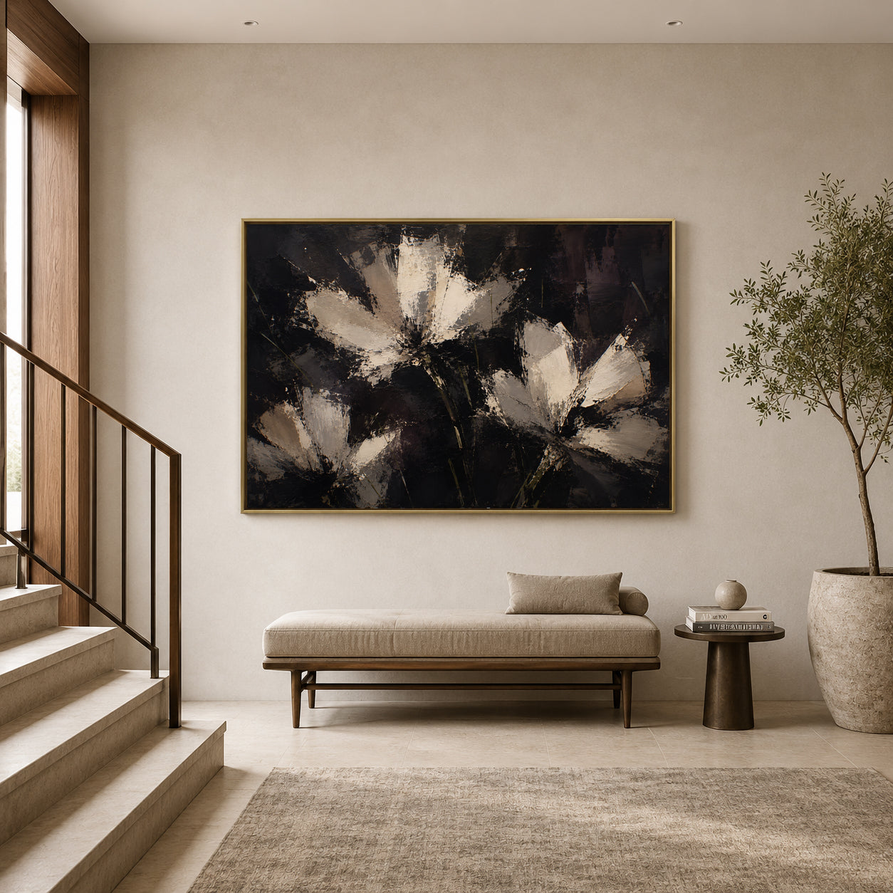 Midnight Bloom Textured Floral Abstract Canvas Art