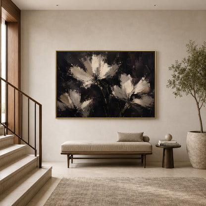 Midnight Bloom Textured Floral Abstract Canvas Art