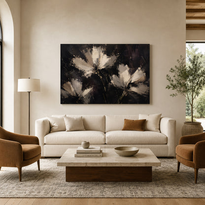Midnight Bloom Textured Floral Abstract Canvas Art