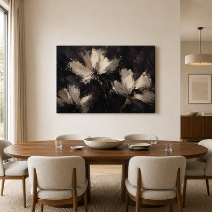 Midnight Bloom Textured Floral Abstract Canvas Art