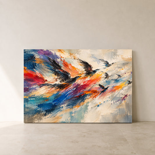 Flight in Motion Expressive Bird Abstract Canvas Art