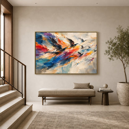 Flight in Motion Expressive Bird Abstract Canvas Art