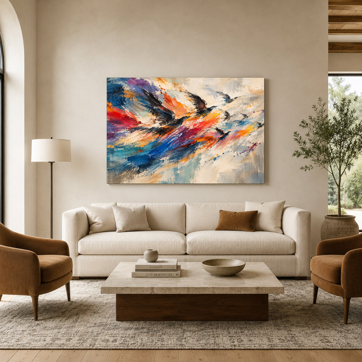 Flight in Motion Expressive Bird Abstract Canvas Art
