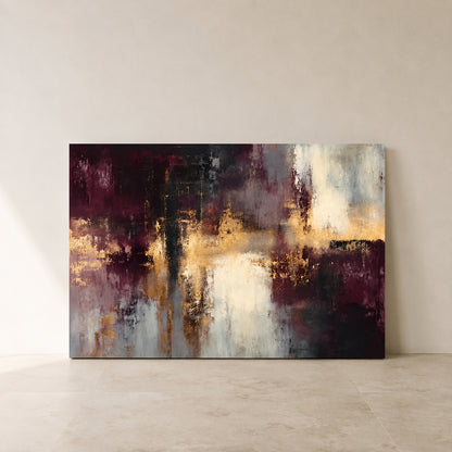 Burgundy and Gold Abstract Canvas Art with Ivory Accents