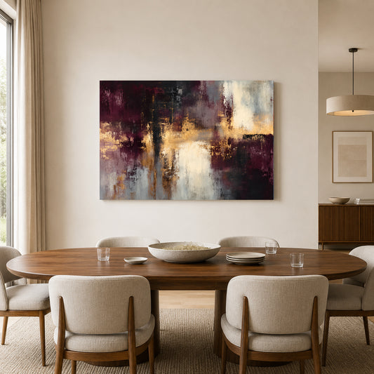 Burgundy and Gold Abstract Canvas Art with Ivory Accents