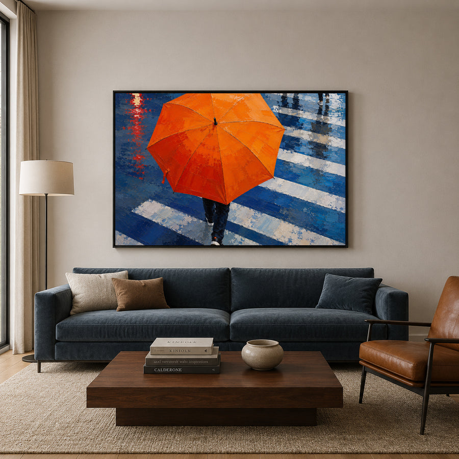 Rainy Crossing Contemporary Urban Umbrella Canvas Art