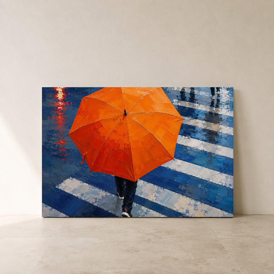 Rainy Crossing Contemporary Urban Umbrella Canvas Art