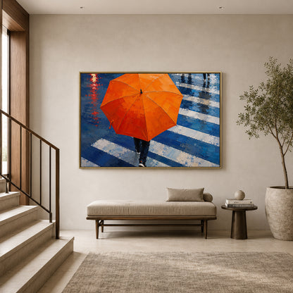 Rainy Crossing Contemporary Urban Umbrella Canvas Art