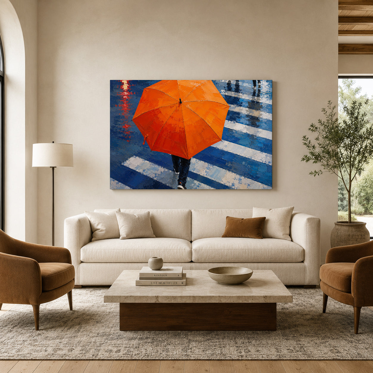 Rainy Crossing Contemporary Urban Umbrella Canvas Art