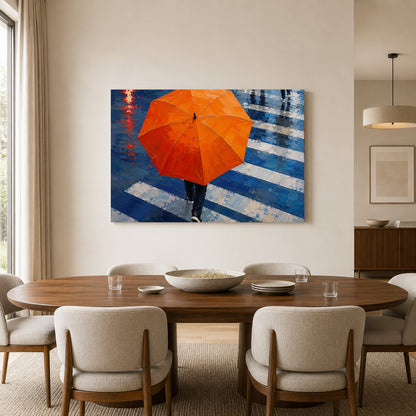 Rainy Crossing Contemporary Urban Umbrella Canvas Art