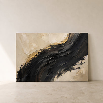 Midnight Arc Black Gold Textured Abstract Canvas Art