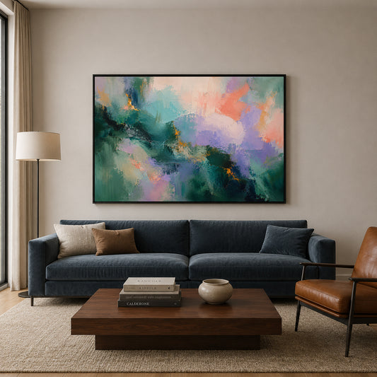 Emerald Bloom Pastel Textured Abstract Canvas Wall Art