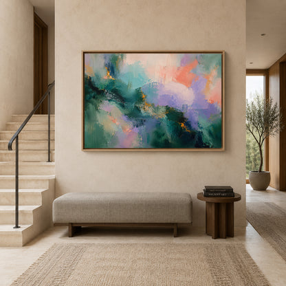 Emerald Bloom Pastel Textured Abstract Canvas Wall Art