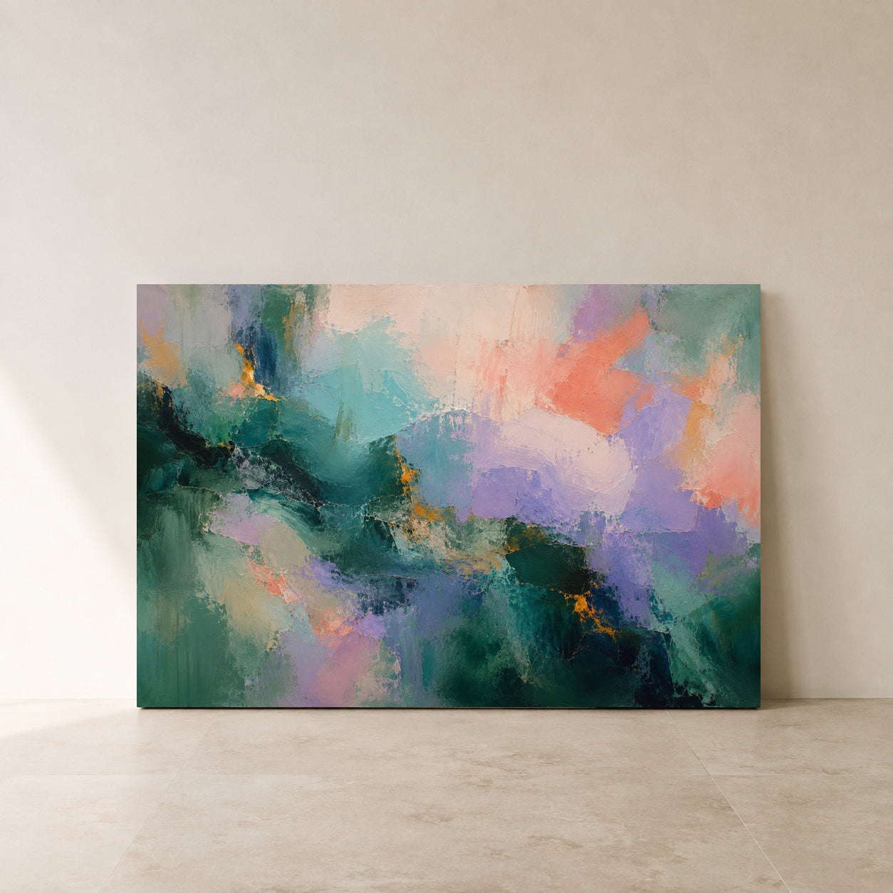 Emerald Bloom Pastel Textured Abstract Canvas Wall Art