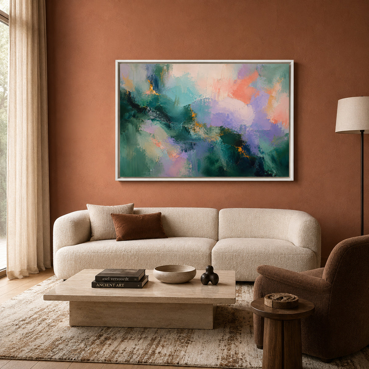 Emerald Bloom Pastel Textured Abstract Canvas Wall Art