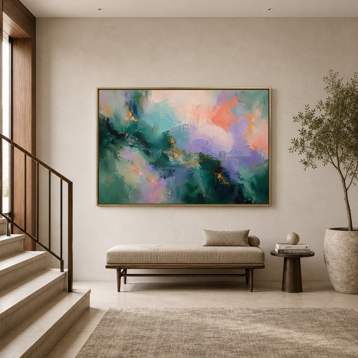 Emerald Bloom Pastel Textured Abstract Canvas Wall Art