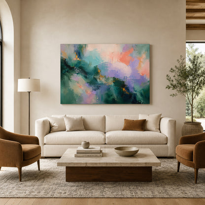Emerald Bloom Pastel Textured Abstract Canvas Wall Art