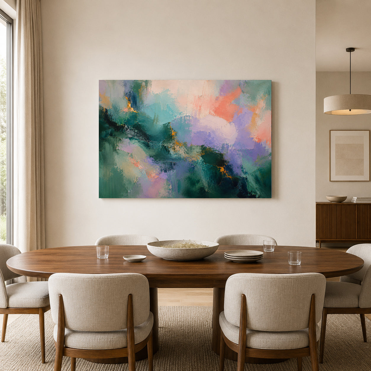 Emerald Bloom Pastel Textured Abstract Canvas Wall Art