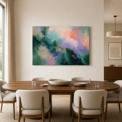 Emerald Bloom Pastel Textured Abstract Canvas Wall Art