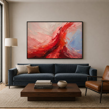 Crimson Current Expressive Abstract Canvas Wall Art