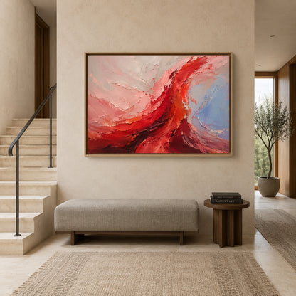 Crimson Current Expressive Abstract Canvas Wall Art