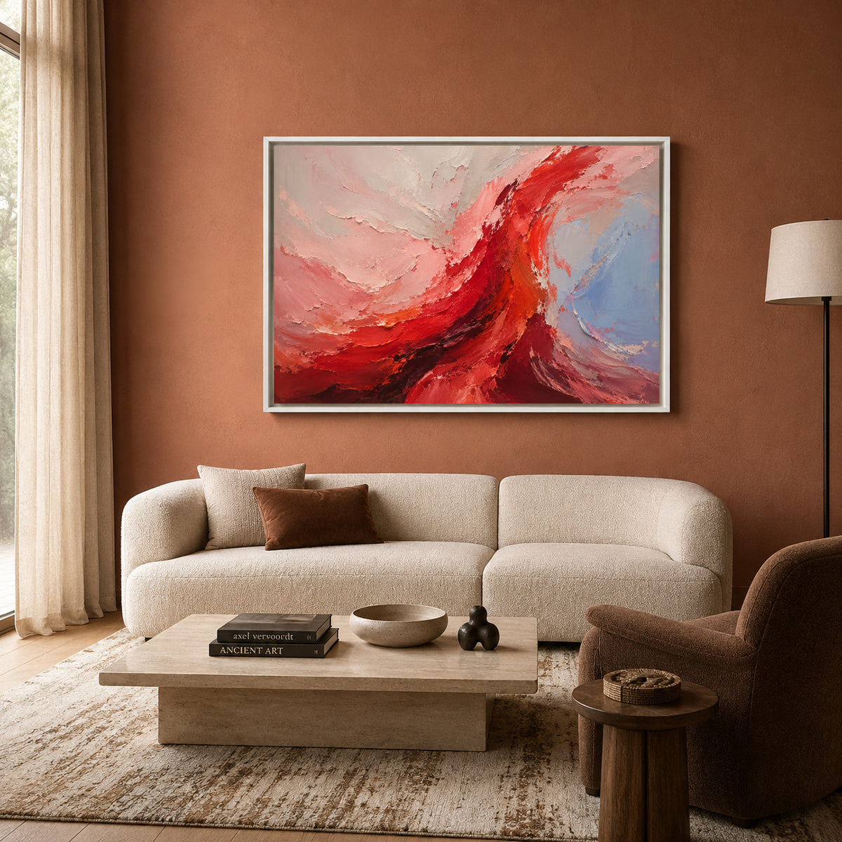 Crimson Current Expressive Abstract Canvas Wall Art