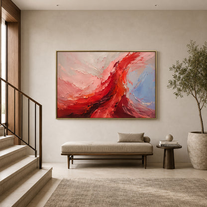 Crimson Current Expressive Abstract Canvas Wall Art