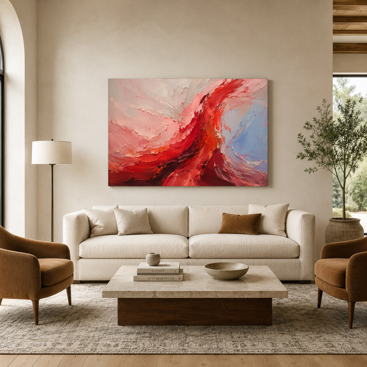 Crimson Current Expressive Abstract Canvas Wall Art