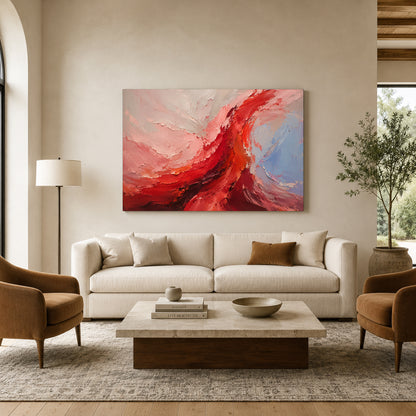Crimson Current Expressive Abstract Canvas Wall Art