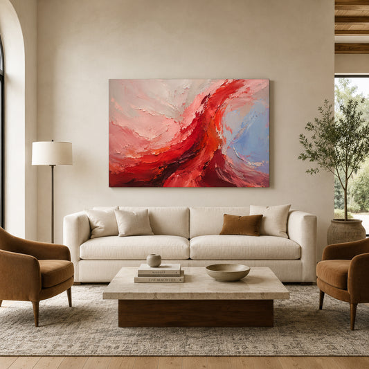 Crimson Current Expressive Abstract Canvas Wall Art