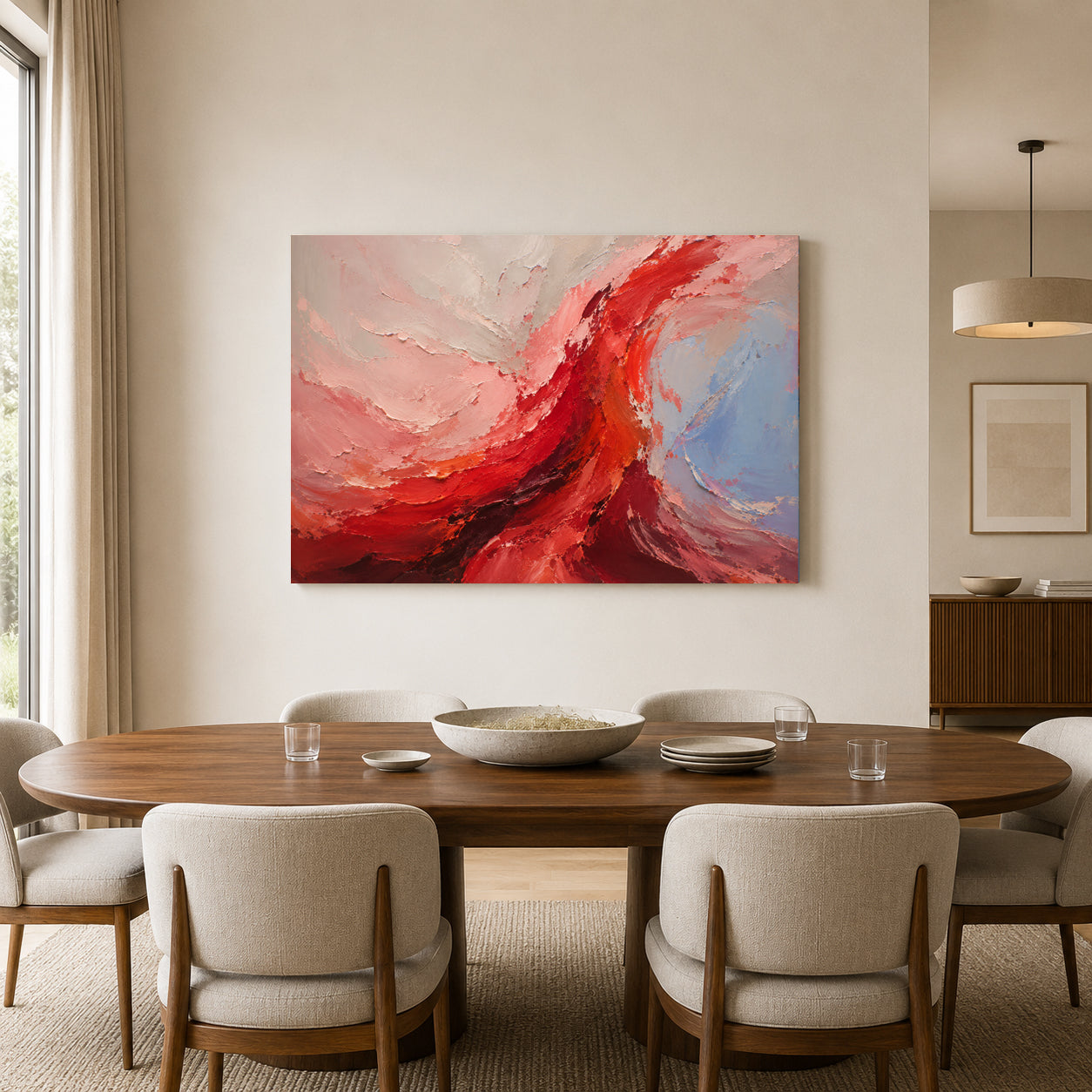 Crimson Current Expressive Abstract Canvas Wall Art