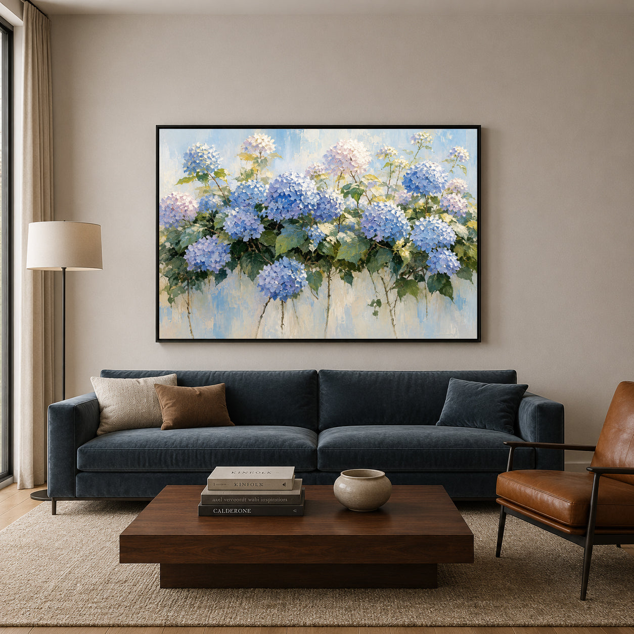 Blue Hydrangea Garden Floral Canvas Wall Art