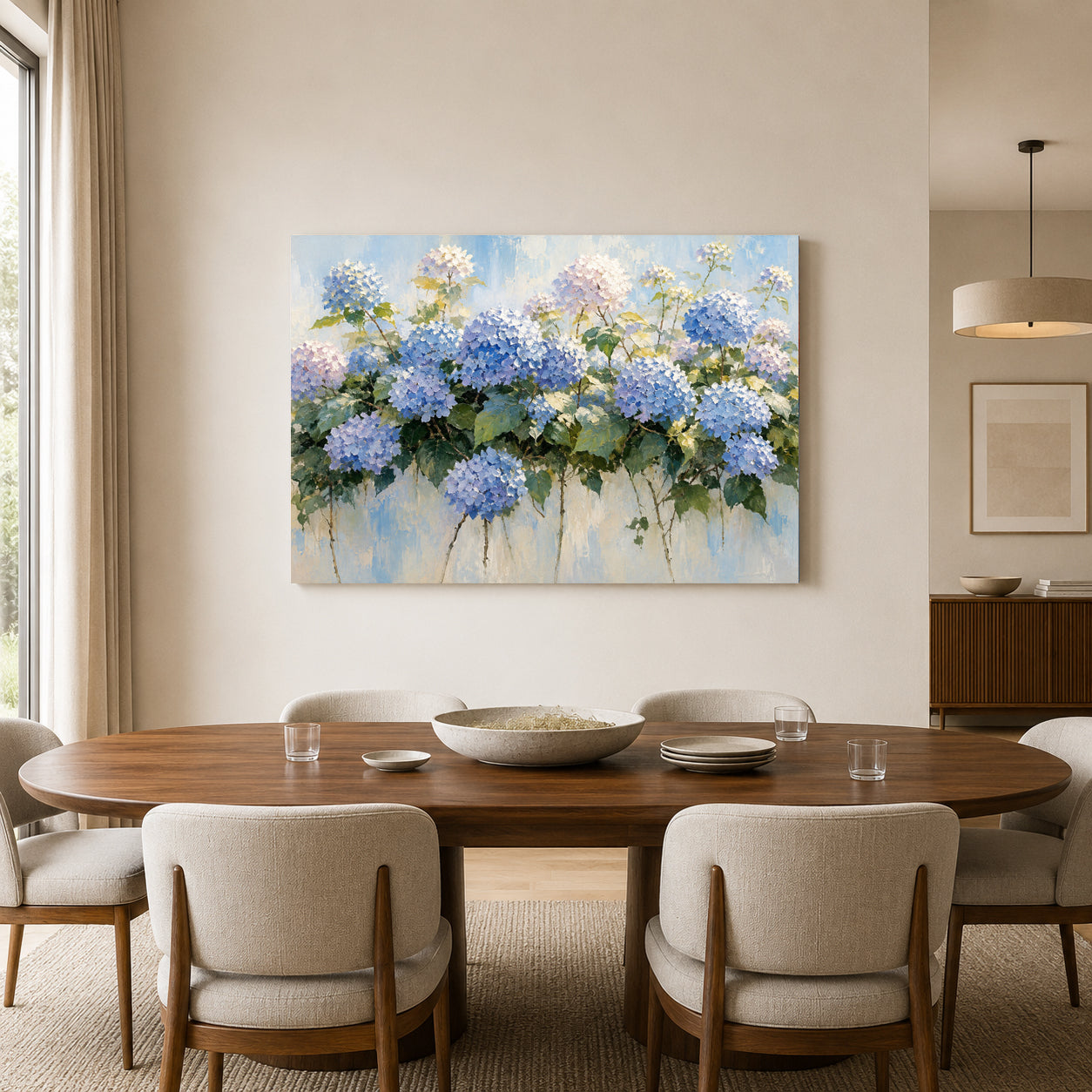 Blue Hydrangea Garden Floral Canvas Wall Art