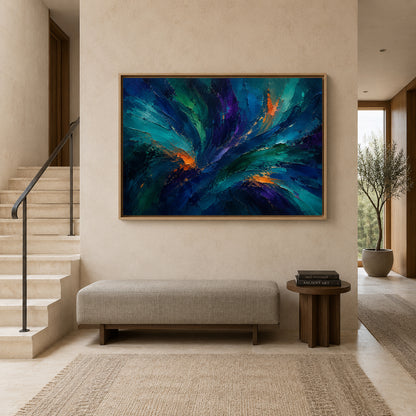 Teal Blue Modern Brushstroke Canvas Art