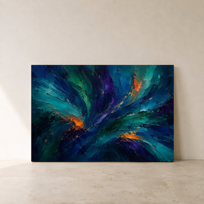 Teal Blue Modern Brushstroke Canvas Art