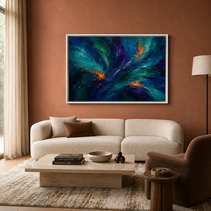 Teal Blue Modern Brushstroke Canvas Art