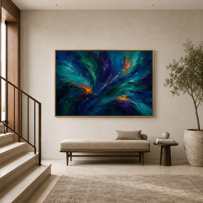 Teal Blue Modern Brushstroke Canvas Art