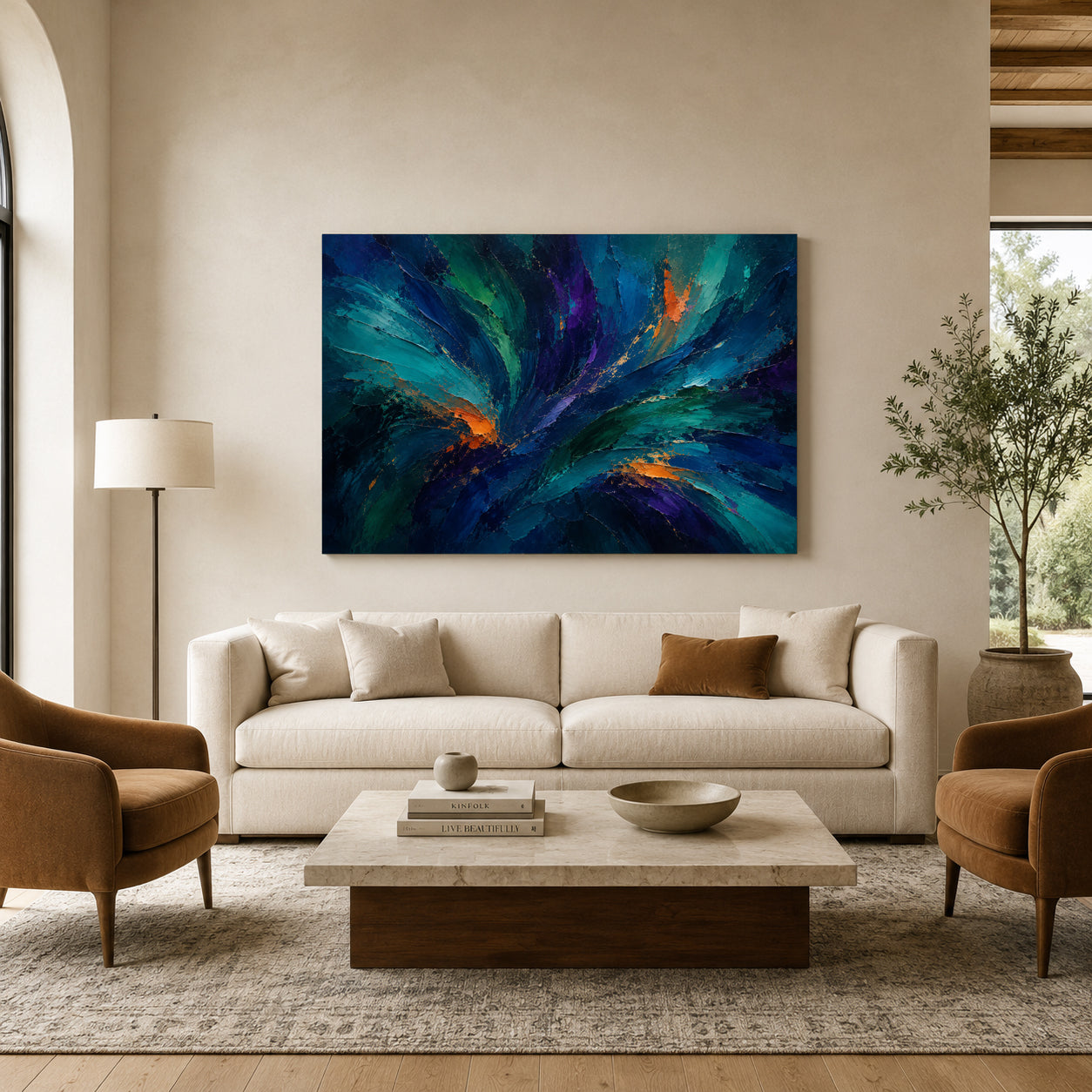 Teal Blue Modern Brushstroke Canvas Art